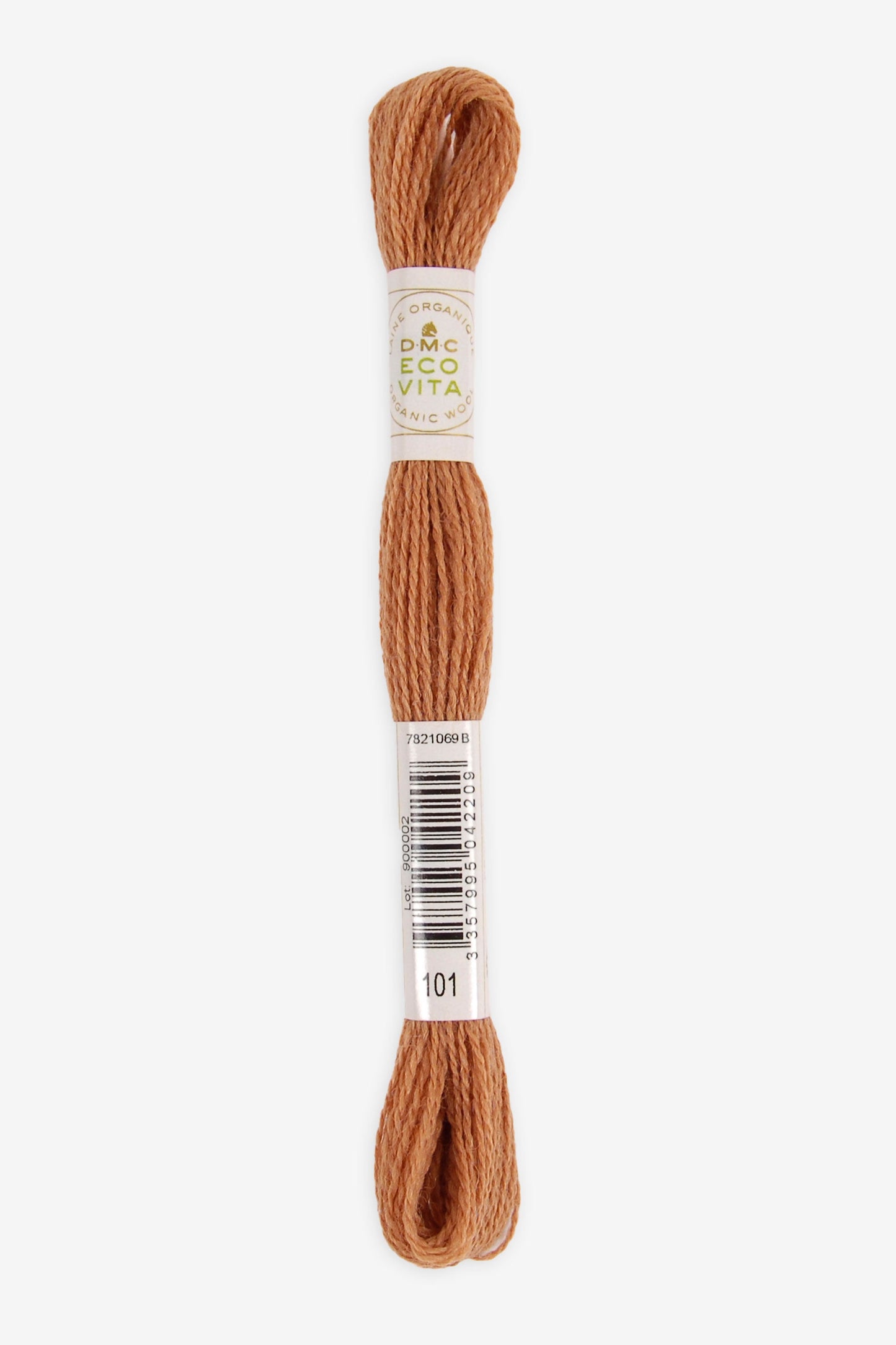 Single skein of Eco Vita Crewel Wool thread from DMC in color #101 against a white background
