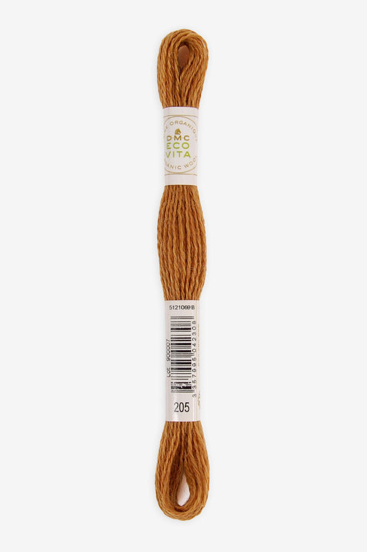 Single skein of Eco Vita Crewel Wool thread from DMC in color #205 against a white background