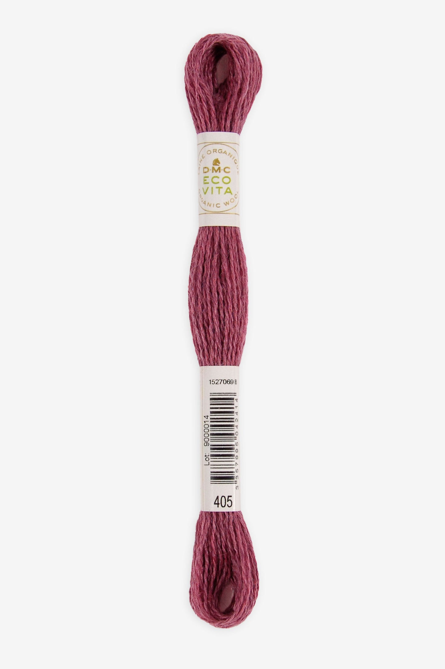 Single skein of Eco Vita Crewel Wool thread from DMC in color #405 against a white background