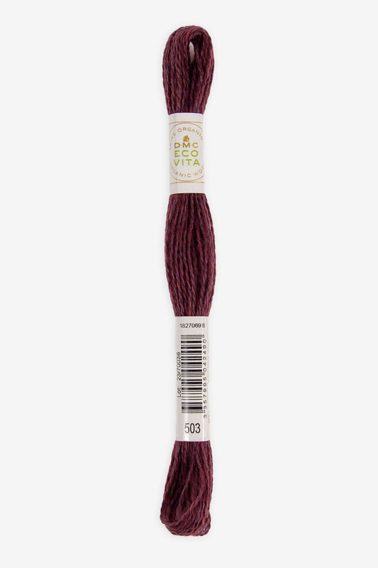 Single skein of Eco Vita Crewel Wool thread from DMC in color #503 against a white background