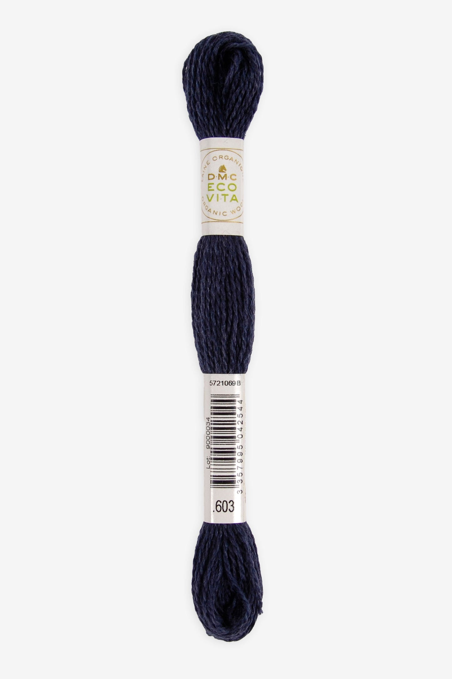Single skein of Eco Vita Crewel Wool thread from DMC in color #603 against a white background