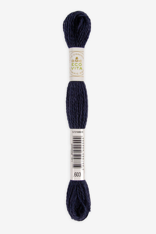Single skein of Eco Vita Crewel Wool thread from DMC in color #603 against a white background