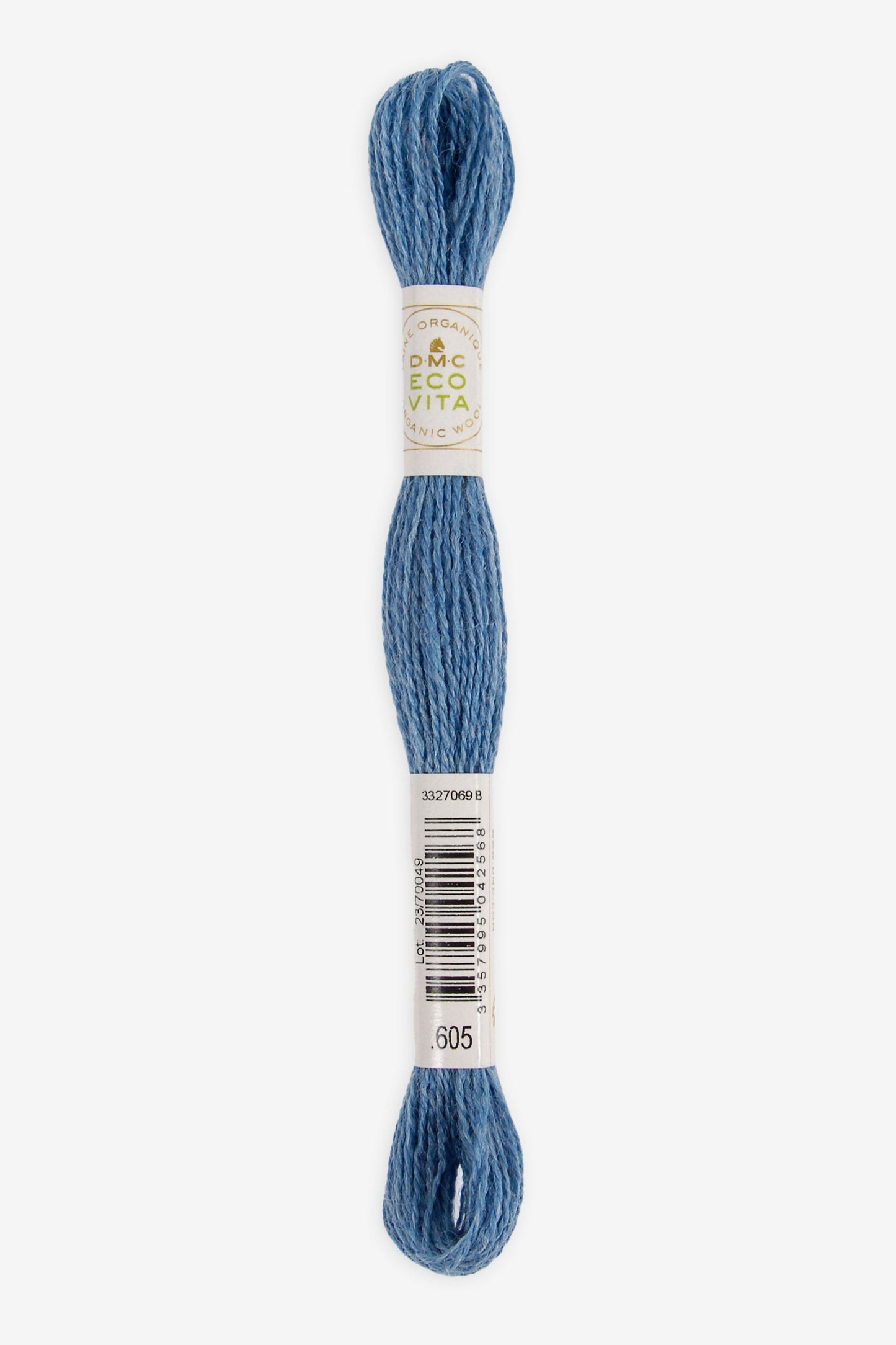 Single skein of Eco Vita Crewel Wool thread from DMC in color #605 against a white background