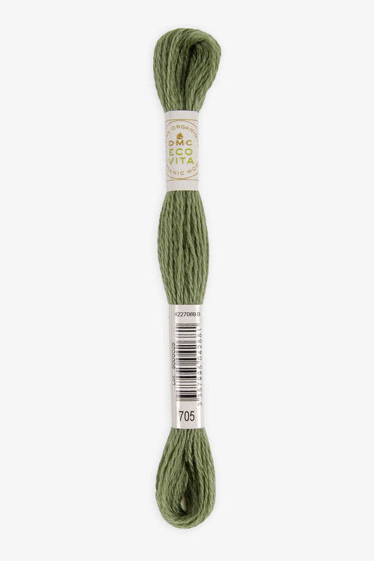 Single skein of Eco Vita Crewel Wool thread from DMC in color #705 against a white background
