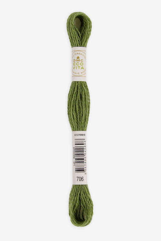 Single skein of Eco Vita Crewel Wool thread from DMC in color #706 against a white background