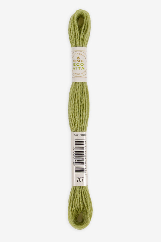 Single skein of Eco Vita Crewel Wool thread from DMC in color #707 against a white background