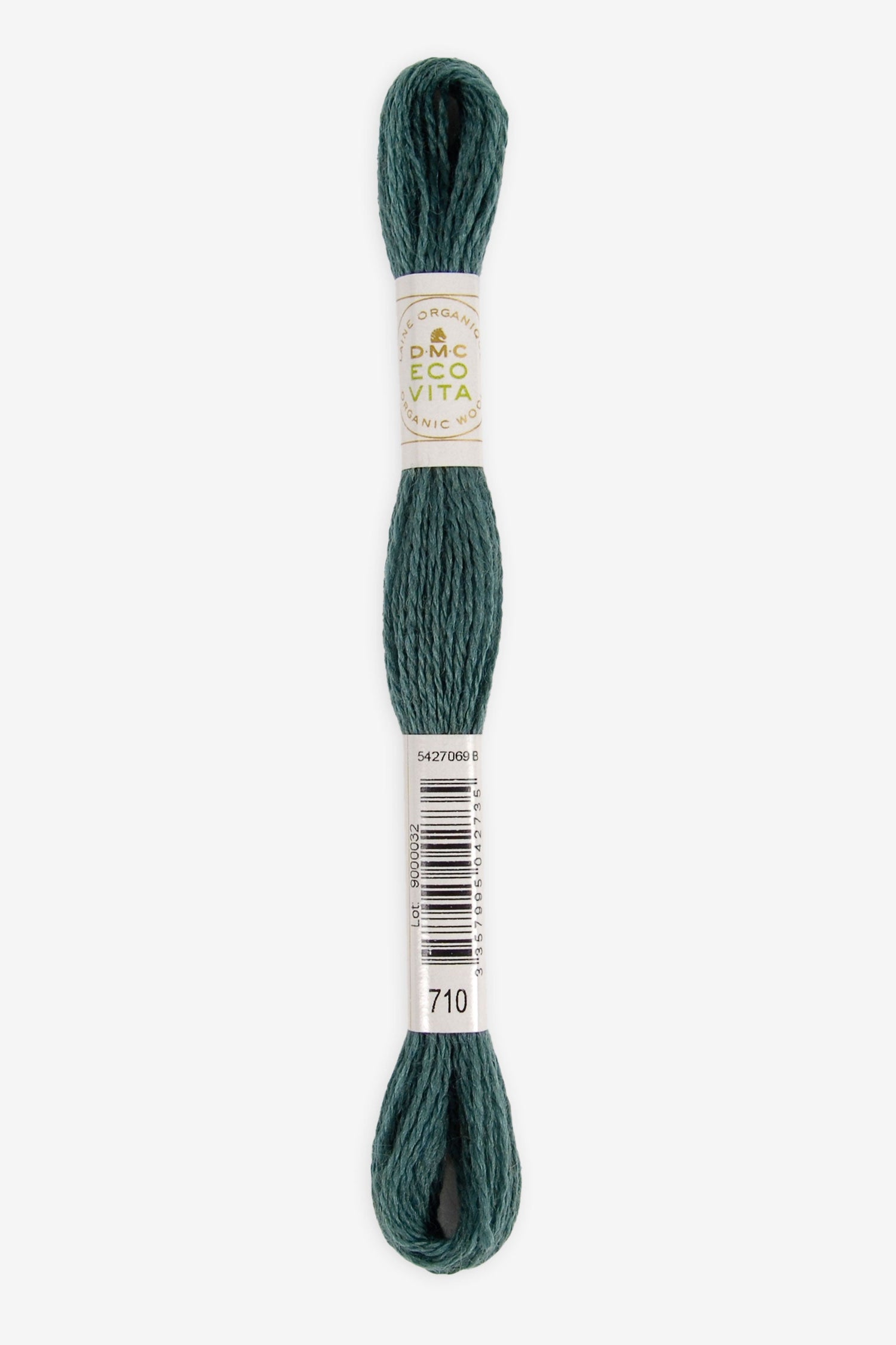 Single skein of Eco Vita Crewel Wool thread from DMC in color #710 against a white background
