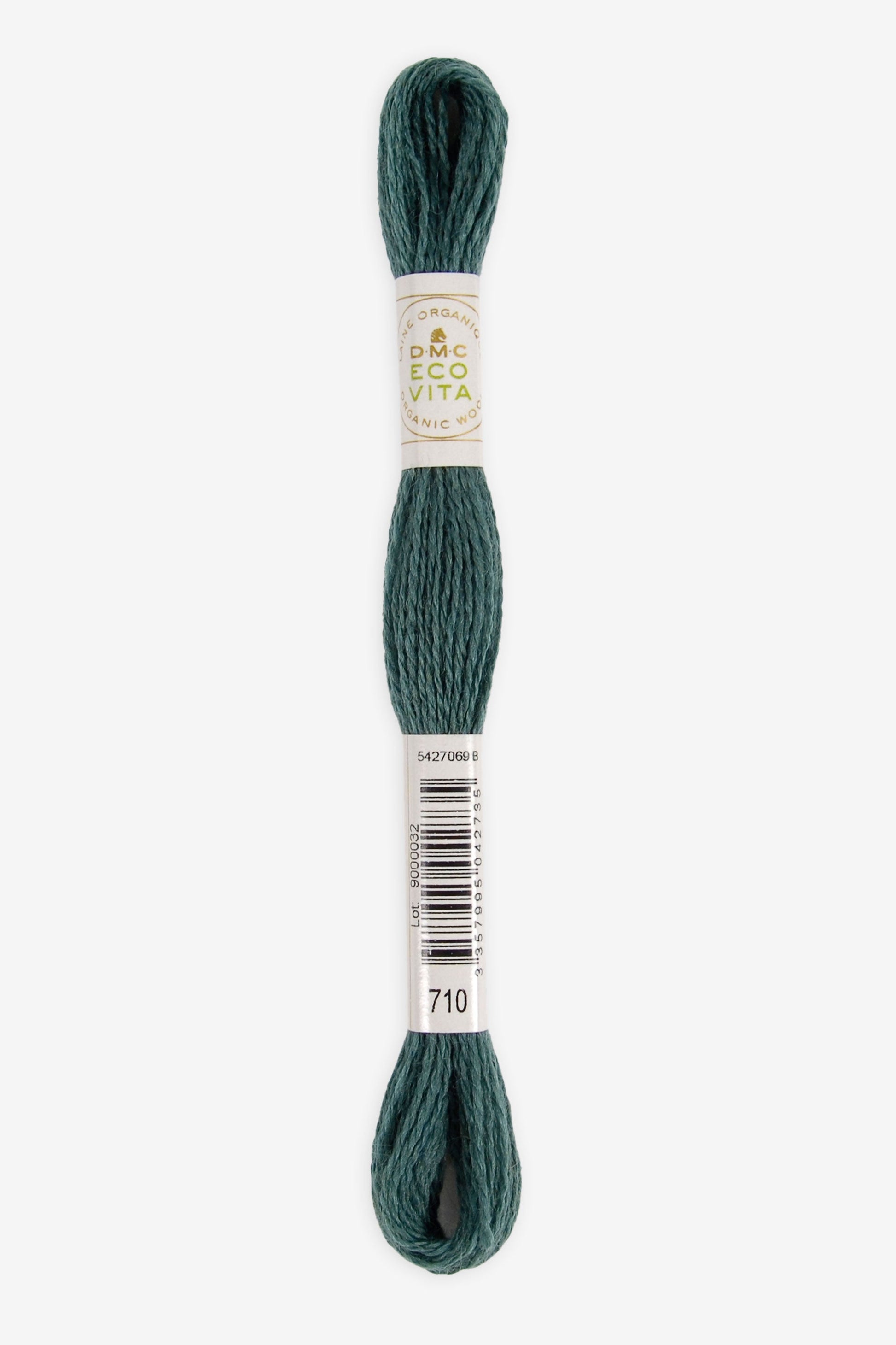Single skein of Eco Vita Crewel Wool thread from DMC in color #710 against a white background