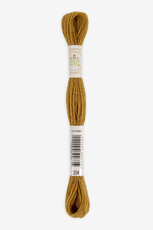 Single skein of Eco Vita Crewel Wool thread from DMC in color #204 against a white background
